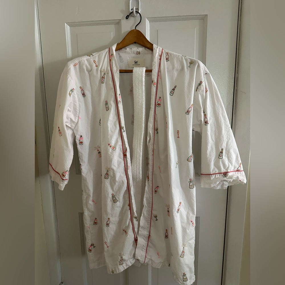 Print Fresh Anthro Women's L/XL Organic Cotton Robe Champagne Bottle